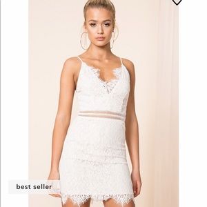 Super down white lace mini dress